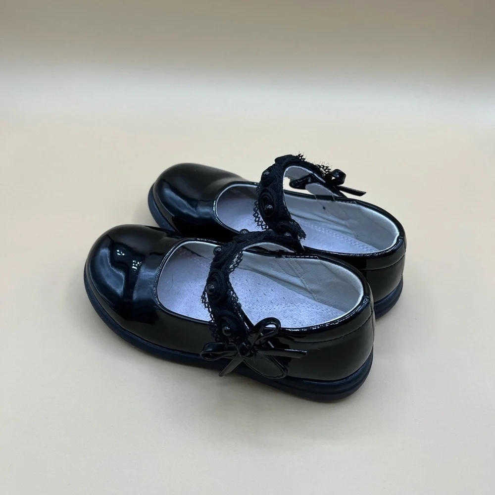 Elegant Black Bowknot Lace Flat Sole Shoes Non‎ Slip Size 10